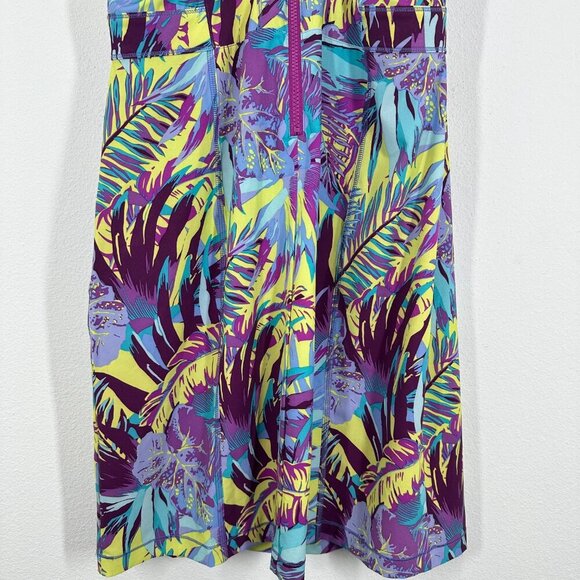 Title Nine Arabella Nimblene Halter Dress Purple Palm Trees Back Zip SUP Size 8 - Picture 2 of 9